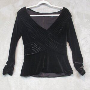 Tadashi Shoji Blouse Tadashi Collection Coffee Velvet Surplice Neck Top Size M